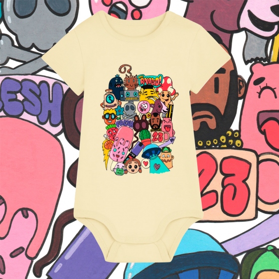 Imagen body bebe Doodle fresh. Parte delantera. Color blanco butter