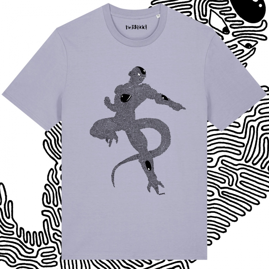 Imagen camiseta laberinto Freezer. Parte delantera. Color lavanda