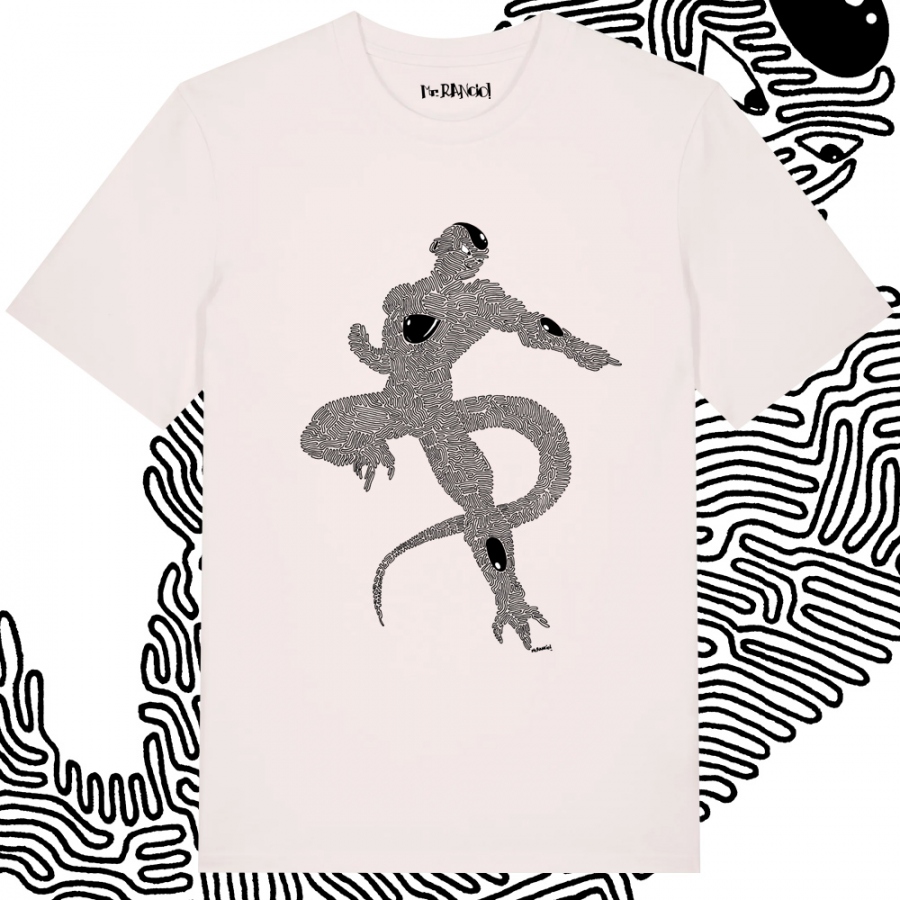 Imagen camiseta laberinto Freezer. Parte delantera. Color lavanda