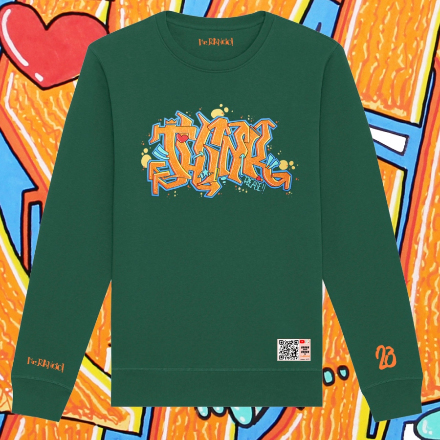 Imagen sudadera ThinkPlease sin capucha. Parte delantera. Color verde botella