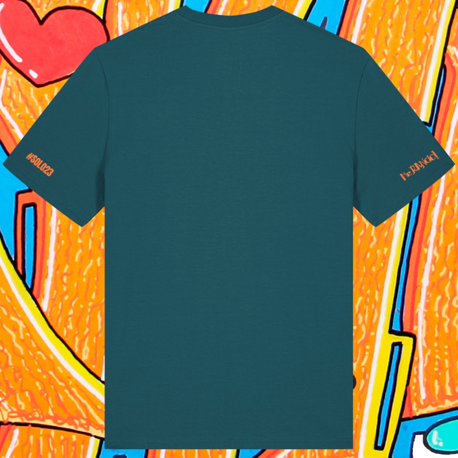 Imagen camiseta graffitti think please. Parte trasera. Clolor verde stargazer