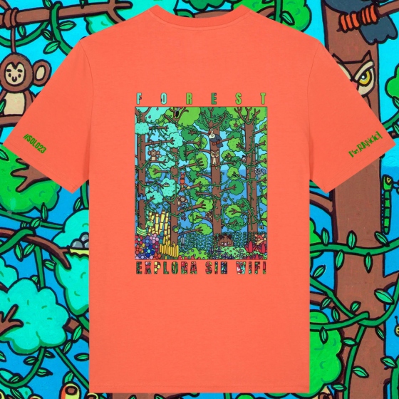 Camiseta Forest. Parte trasera. Color naranja