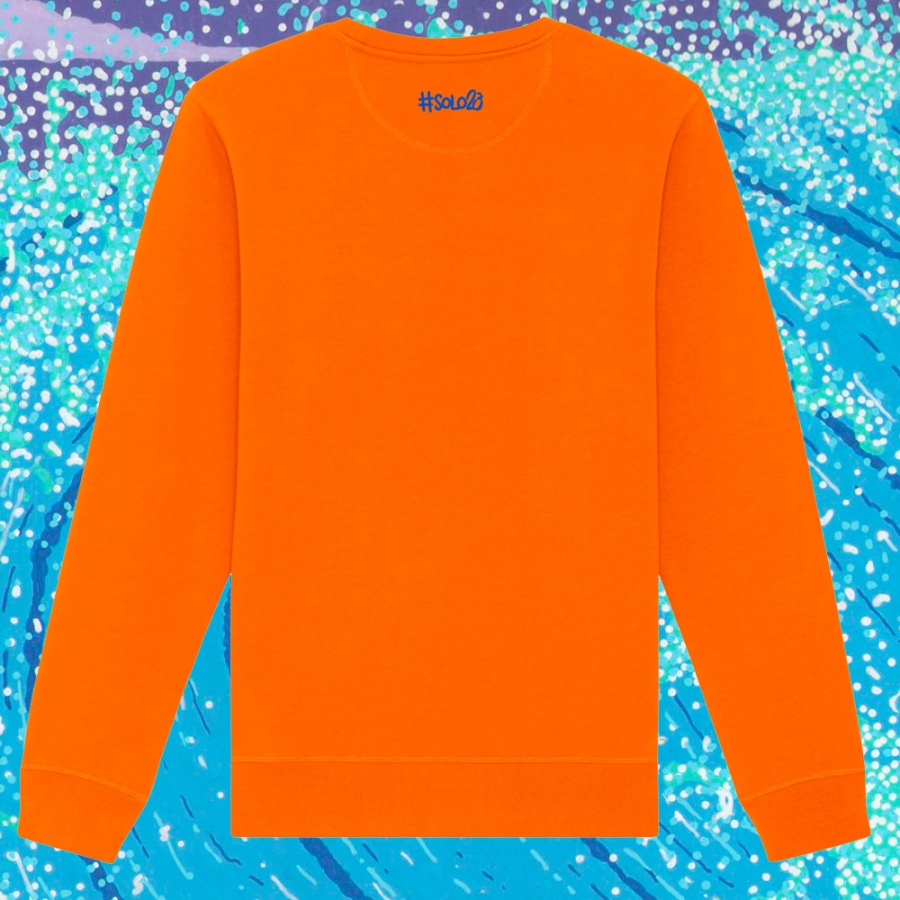 Sudadera sin capucha Ola de Kanagawa. Parte trasera. Color naranja