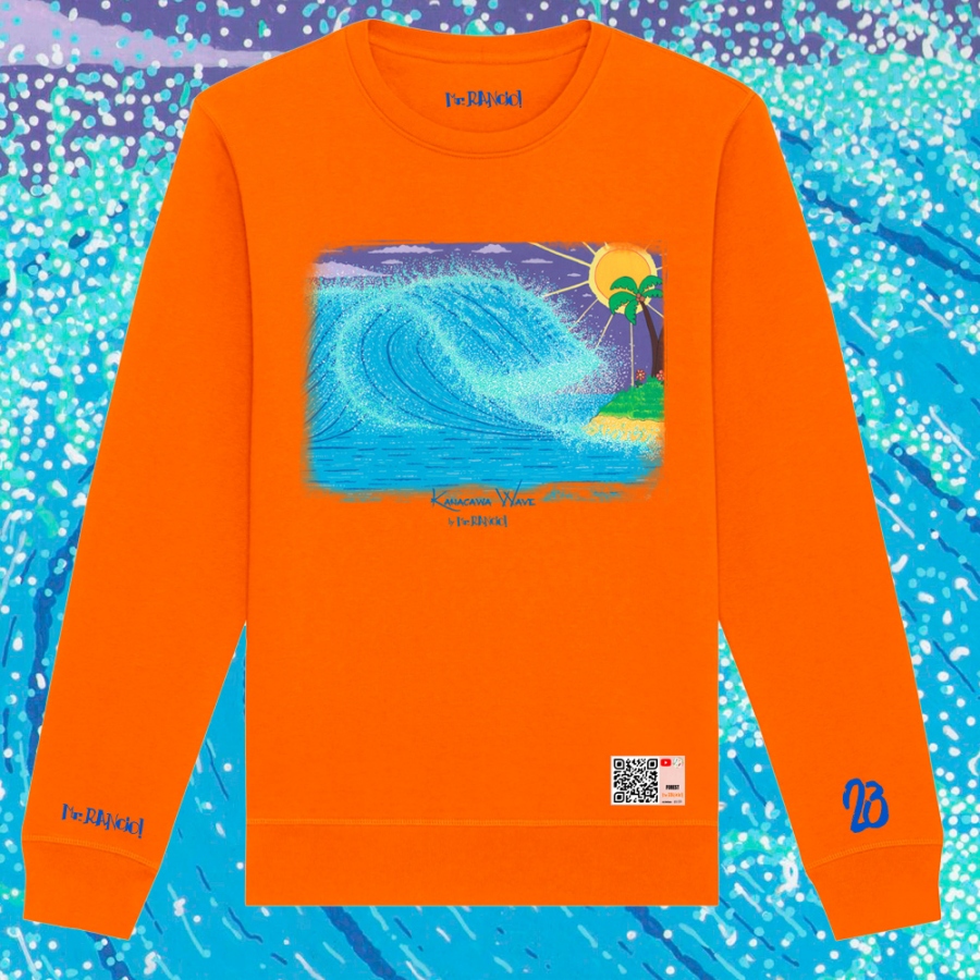 Sudadera sin capucha Ola de Kanagawa. Parte delantera. Color naranja