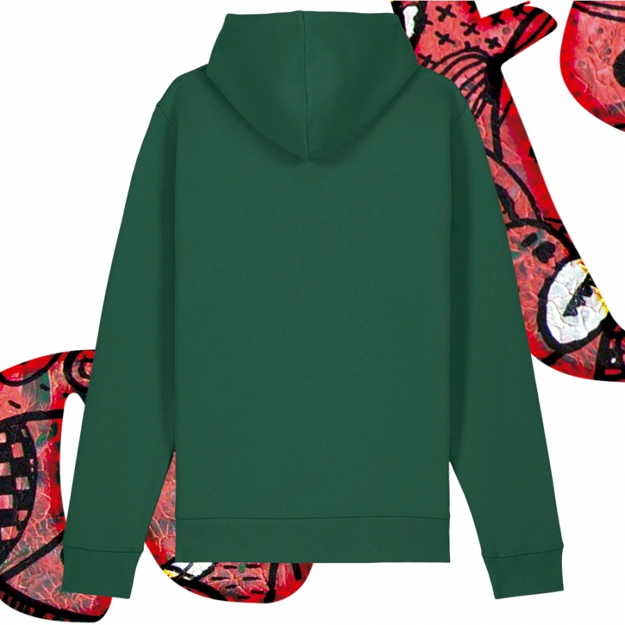 Imagen Sudadera Facts. Parte trasera. Color verde botella