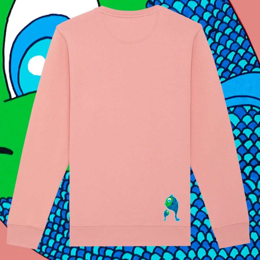 Imagen sudadera sin capucha pecitos. Parte trasera. Color rosa canyon